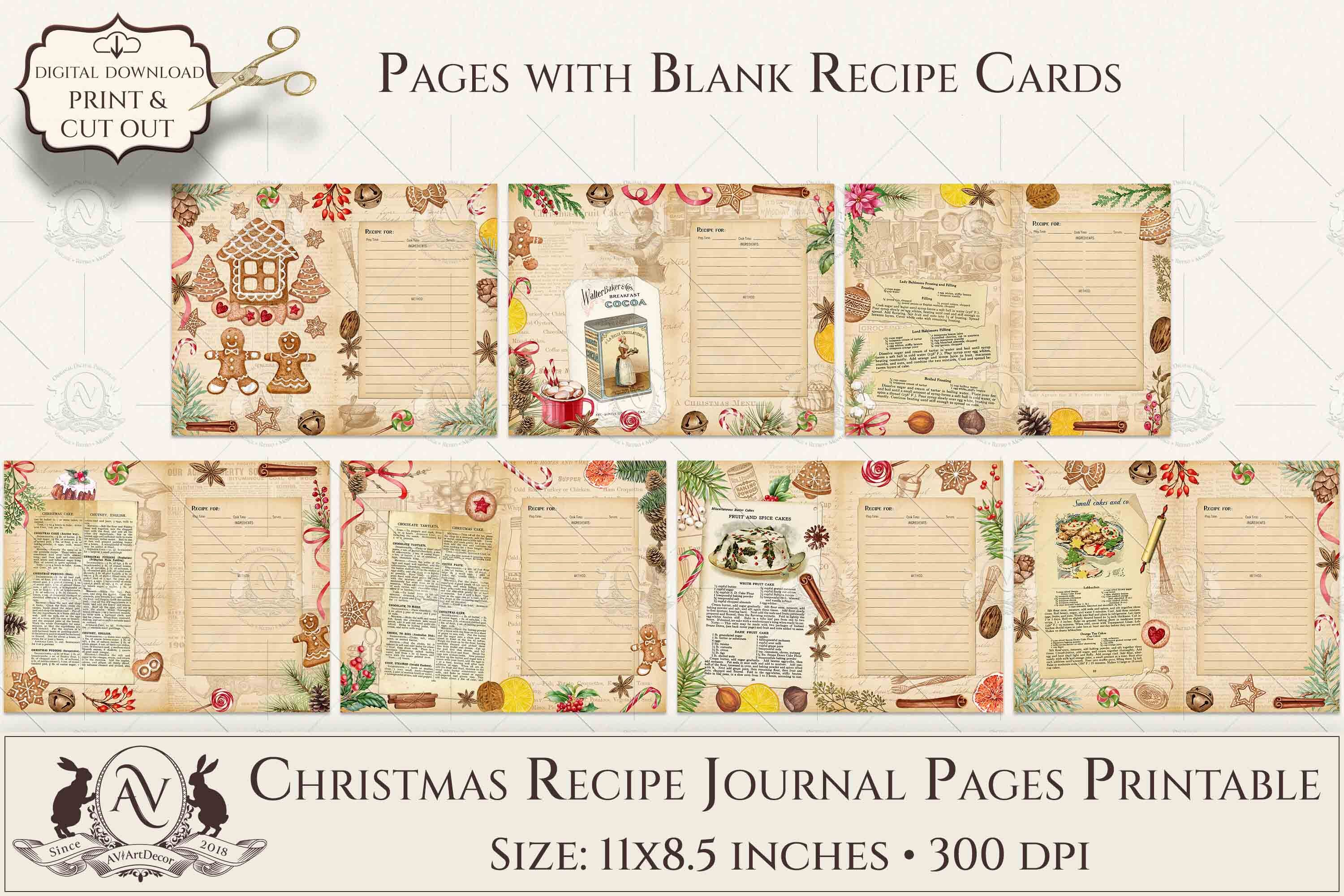 Xmas Junk Journal | Blank Recipe Book Pages Printable By AVArtDecor ...