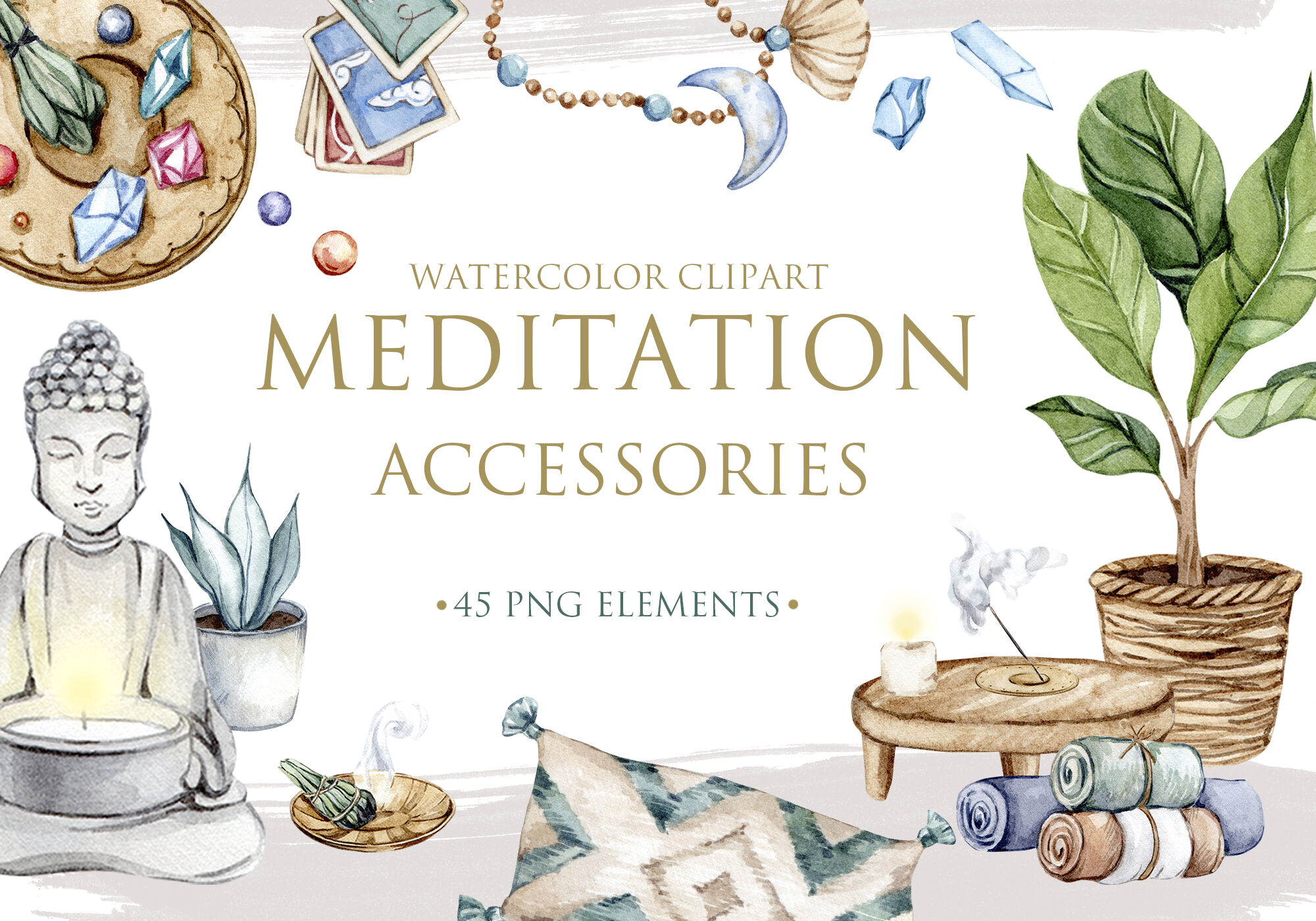 Meditation Accessories Clipart By S_ARTLOVE