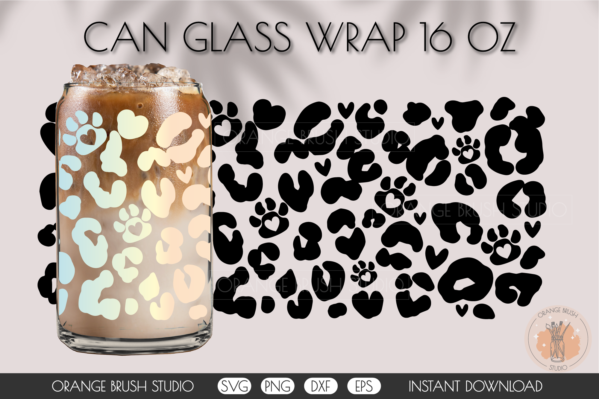 Paw Leopard Print Beer Can Glass Wrap 16 Oz Seamless Pattern By Orange