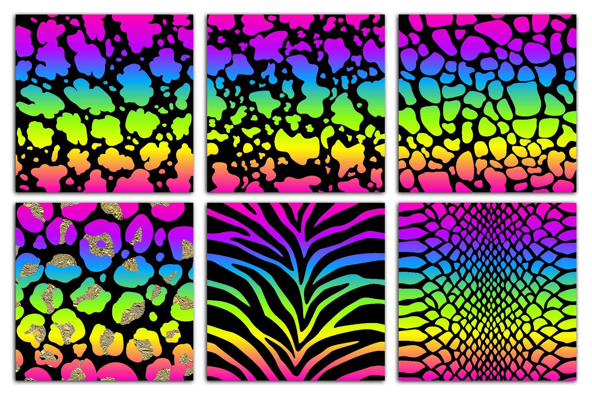 Neon Rainbow Colored Leopard Print Seamless Pattern Gradient
