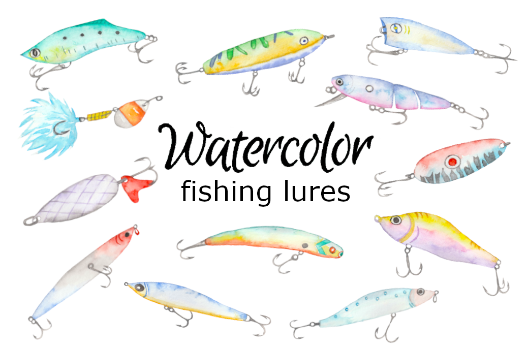 Watercolor fishing lures clipart fish father's day By Goodfairyclipart