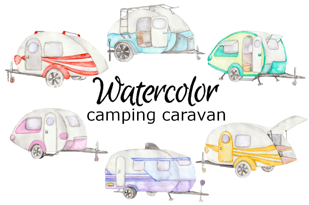 Caravan Camping Watercolor Clipart By Goodfairyclipart | TheHungryJPEG.com