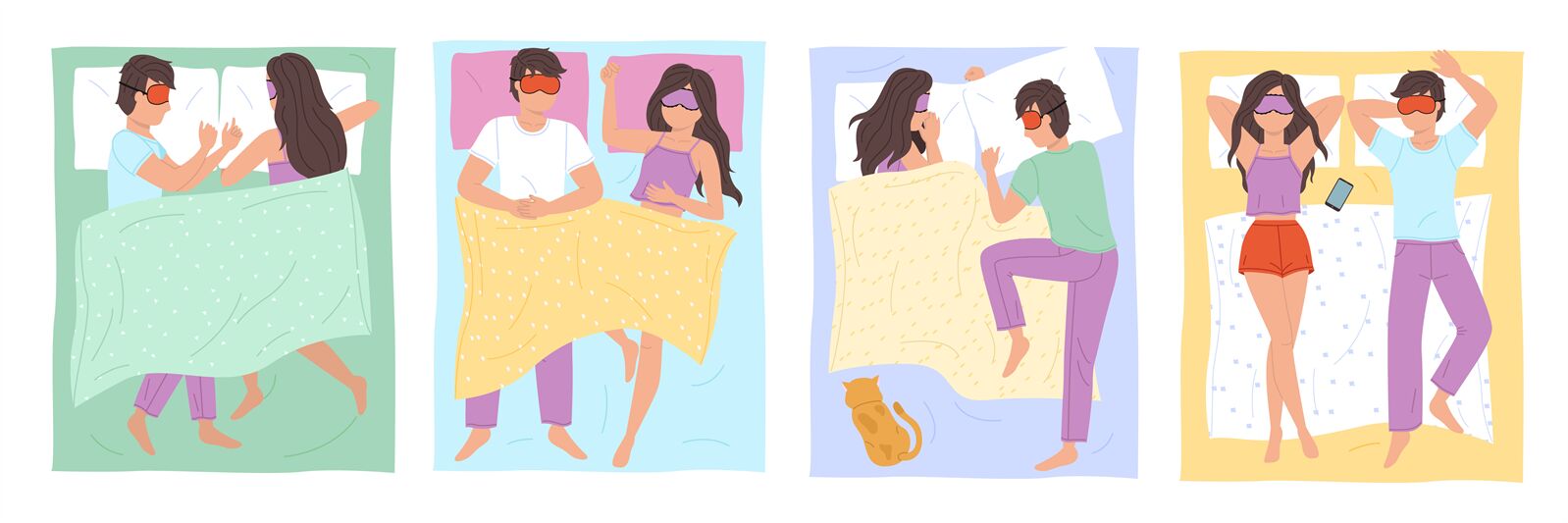 Couples In Bed. Couple Sleep Poses At Night Home Bedroom, Romantic Lovers  Sex Hug On Beautiful Bedding, Husband Wife Love Or Intimate Problem Royalty  Free SVG, Cliparts, Vectors, and Stock Illustration. Image