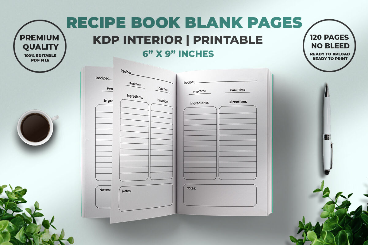 Blank recipe book template KDP Designs