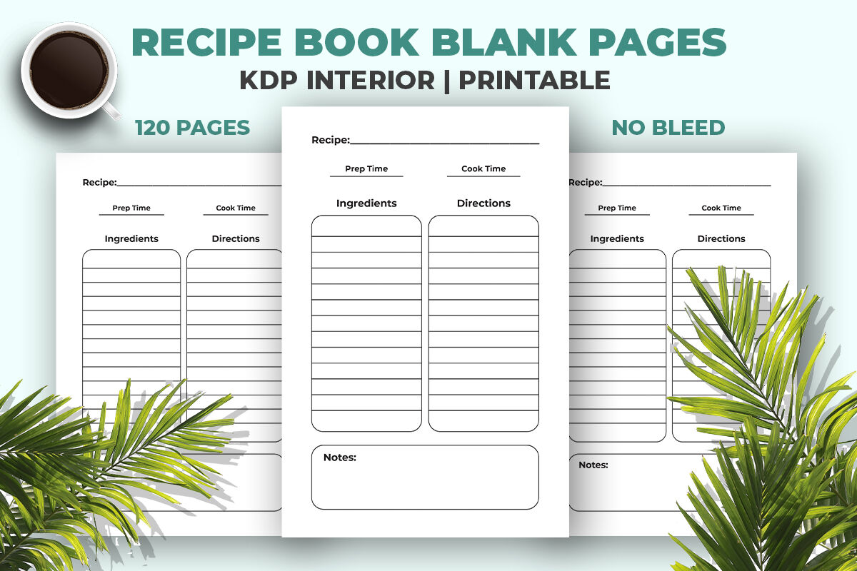 Blank recipe book template KDP Designs