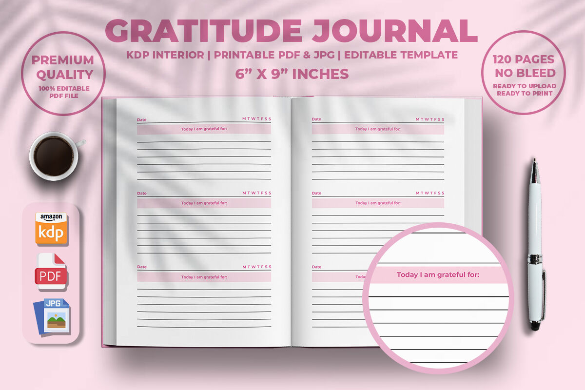 Gratitude Journal for Women KDP Interior Graphic by Aziz Pod House