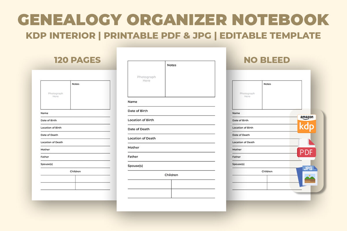 Genealogy Organizer Notebook KDP Interior By M9 Design