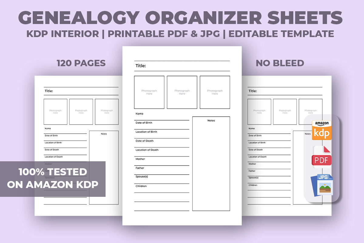Genealogy Organizer Sheets KDP Interior By M9 Design