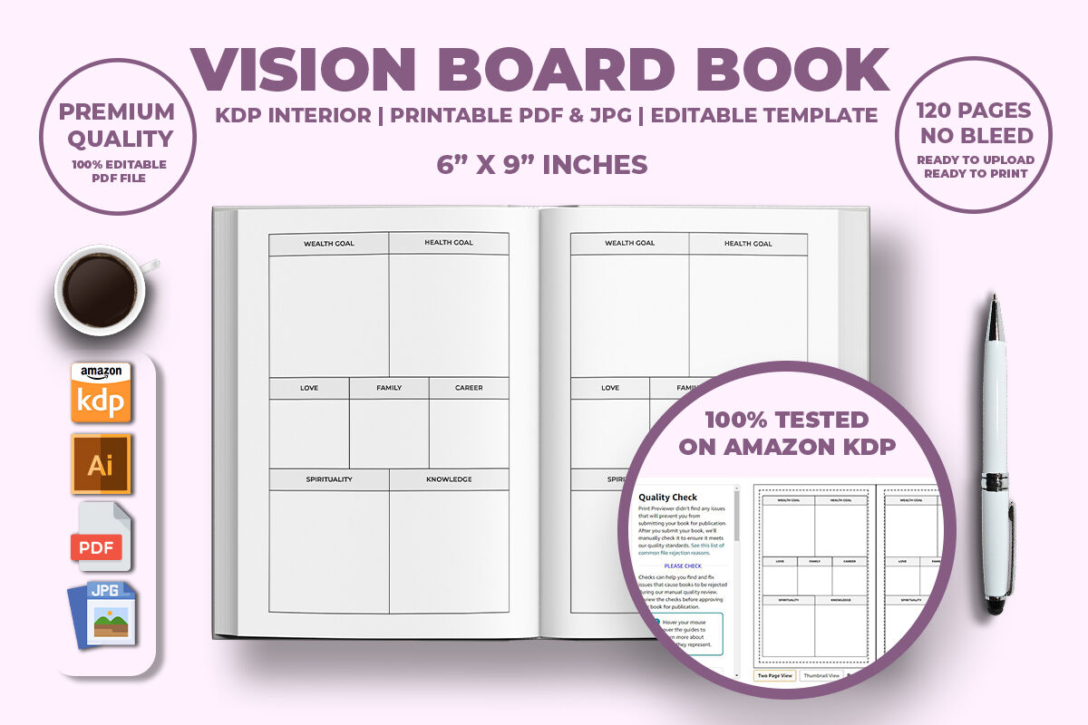 Vision Board Book KDP Interior By M9 Design | TheHungryJPEG
