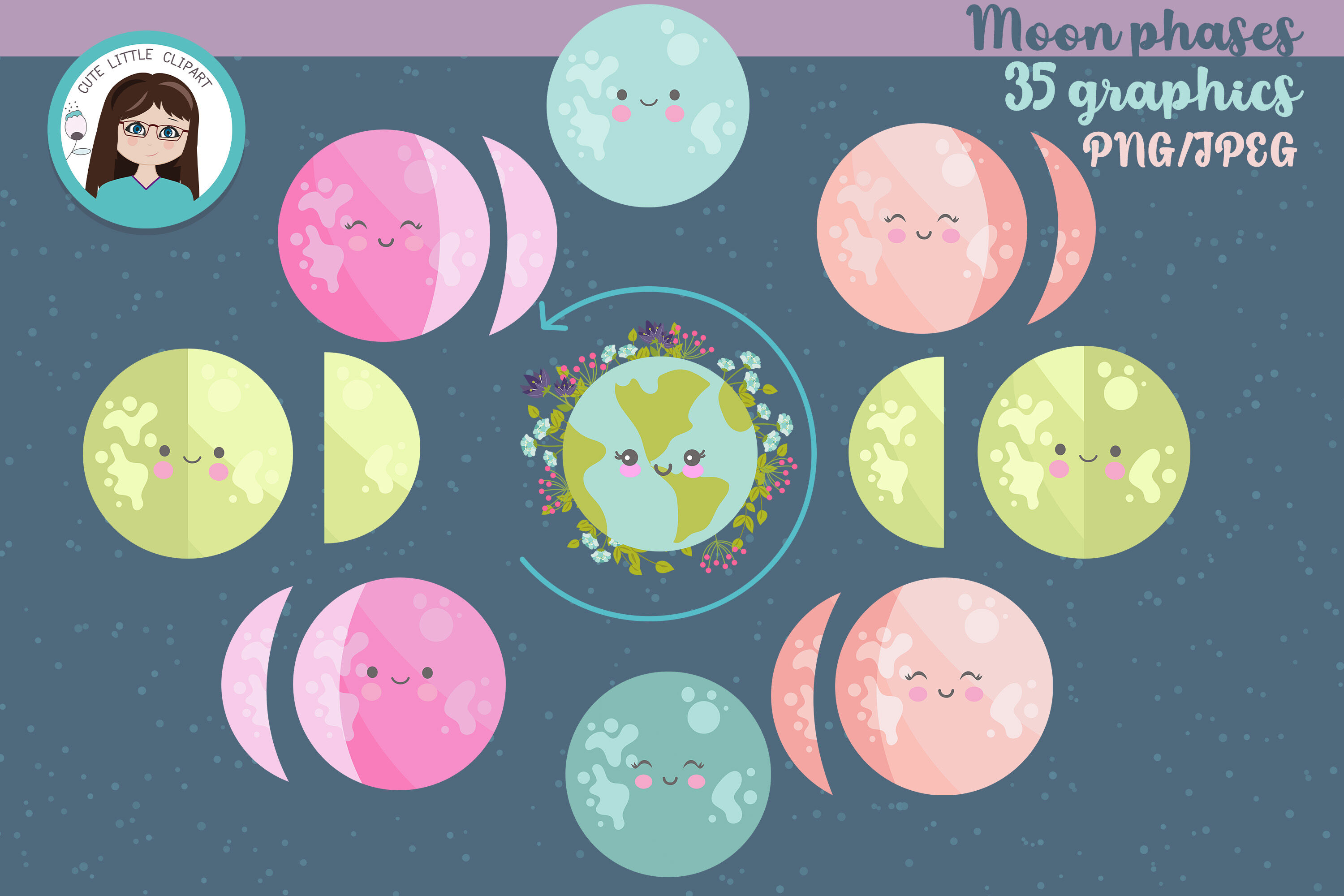 Moon phases By Cute Little Workshop | TheHungryJPEG