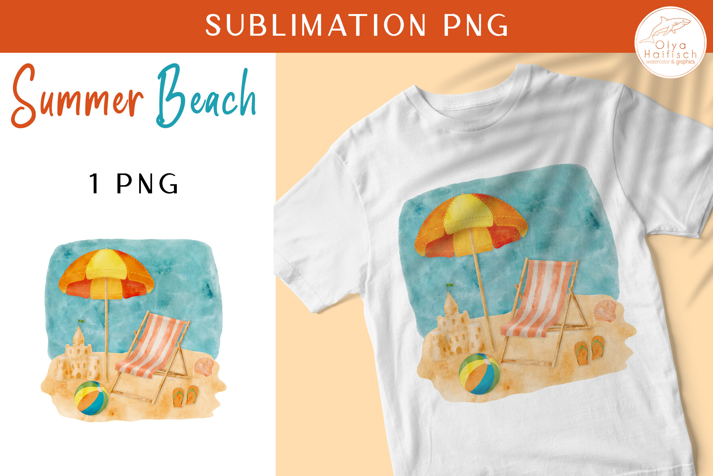 Watercolor Sublimation design. Summer T shirt PNG 300 DPI