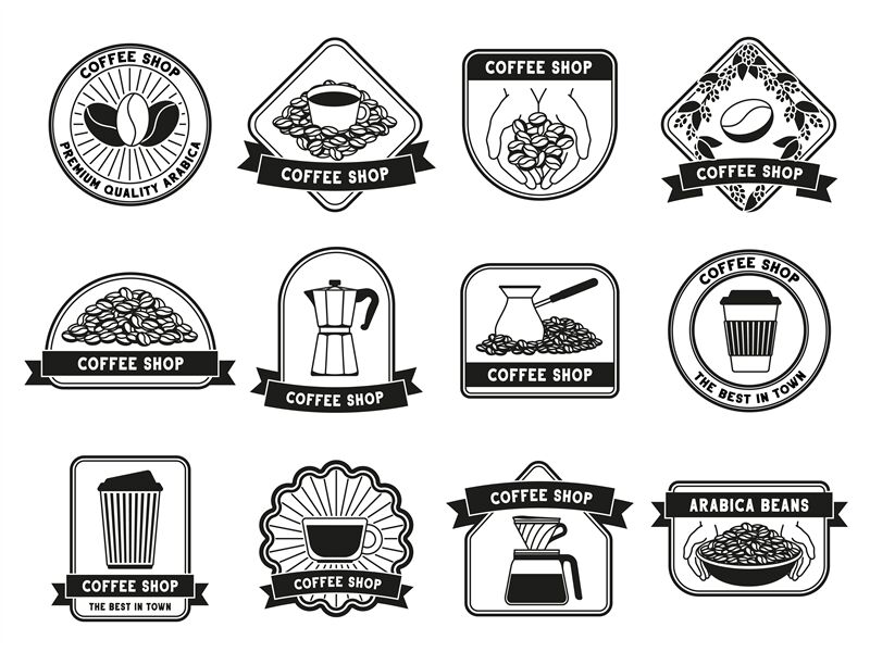 Coffee shop badges. Cafe labels with espresso cup, coffee pot and arab By  WinWin_artlab