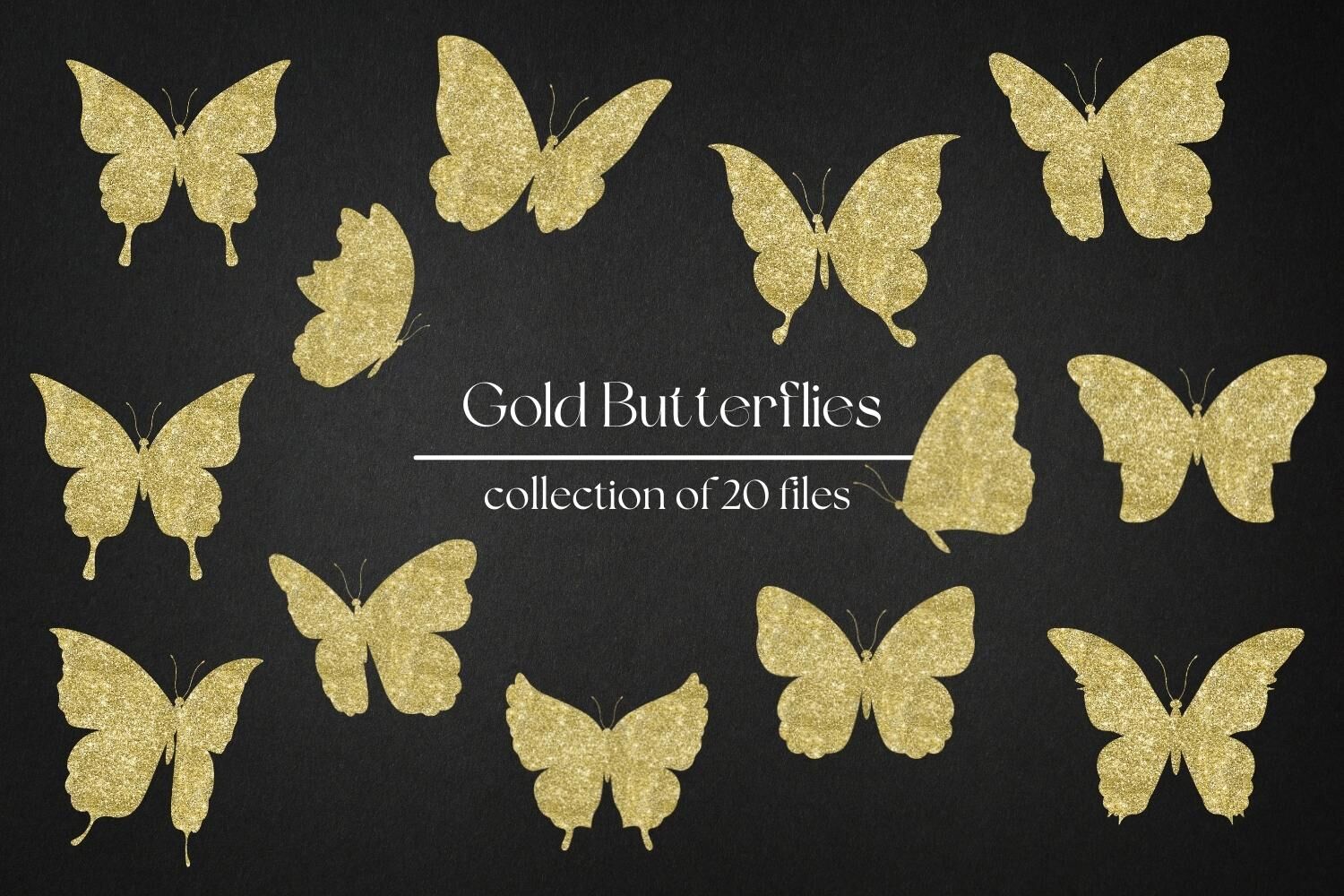 Gold Butterflies Collection, Gold Glitter Butterfly By Old Continent Design