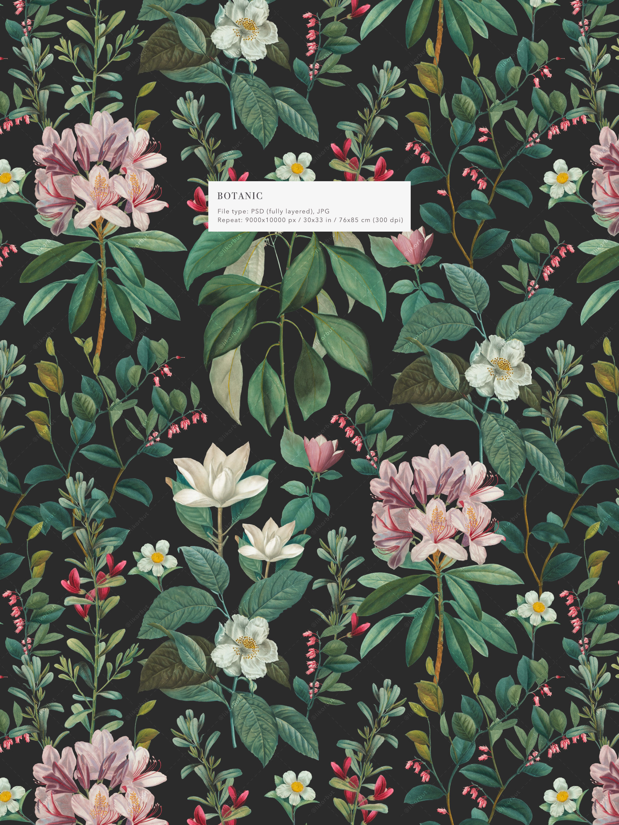 Botanical Elegant English Floral Pattern / PSD / Fully Editable By likorbut  | TheHungryJPEG