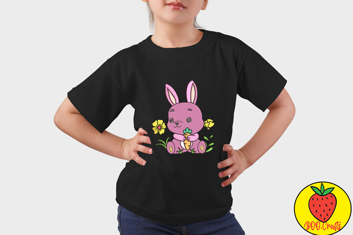 Pink Cute Rabbit Embroidery By Boodesign | TheHungryJPEG