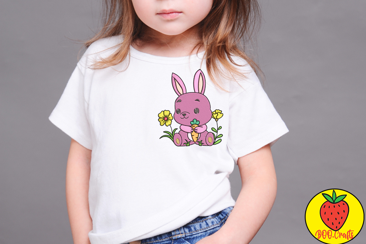 Pink Cute Rabbit Embroidery By Boodesign | TheHungryJPEG