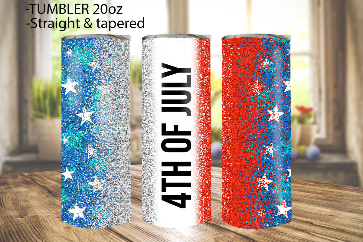 July 4th Tumbler Design, Red White Blue Glitter Tumbler