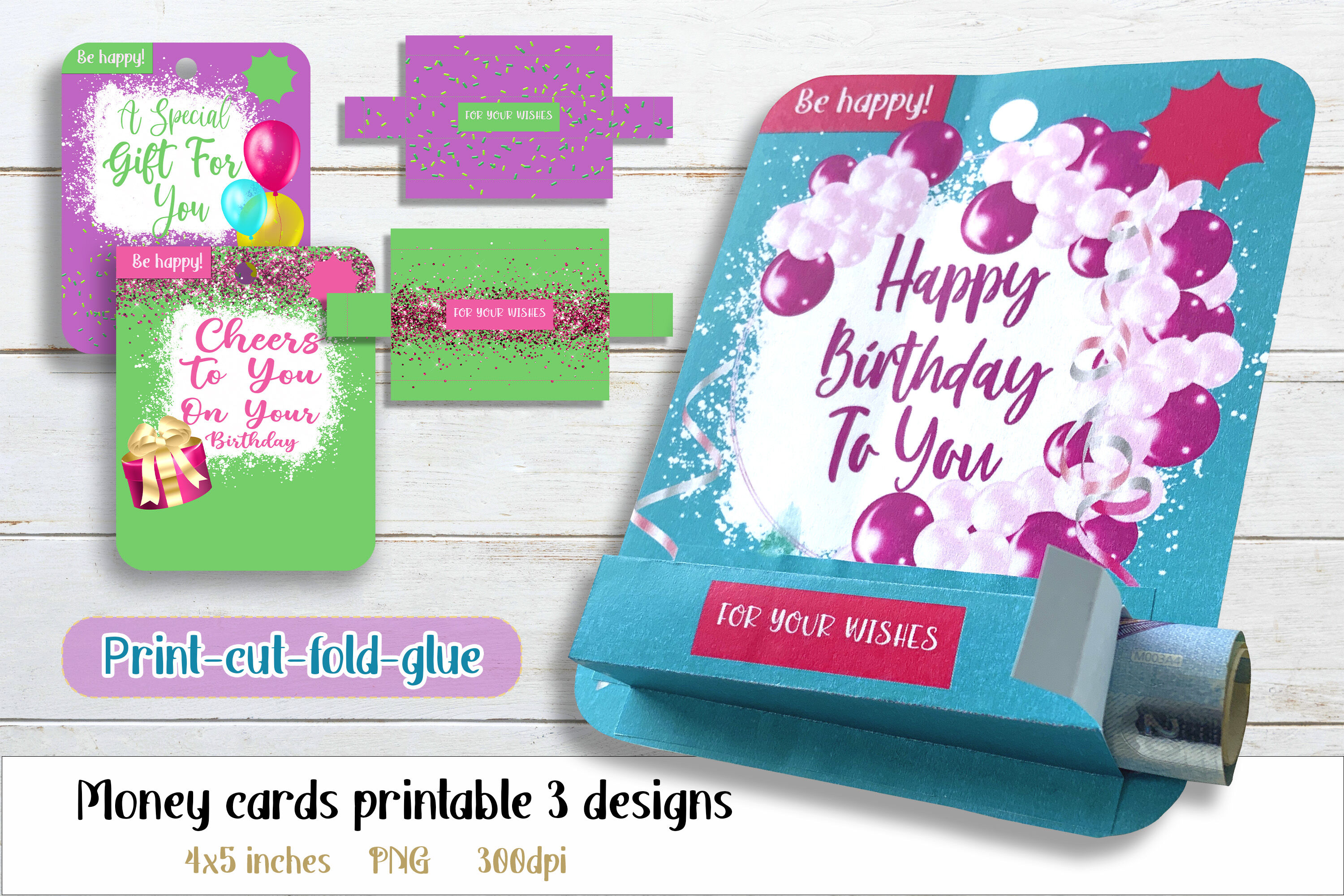 Happy Birthday Money Card PNG 10 Designs Printable gift card By ...