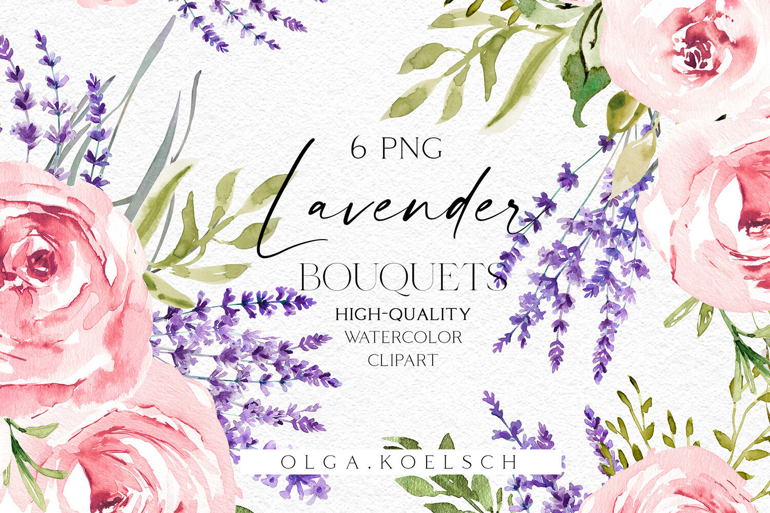 Lavender roses bouquets clipart, Watercolor boho floral borders png By ...