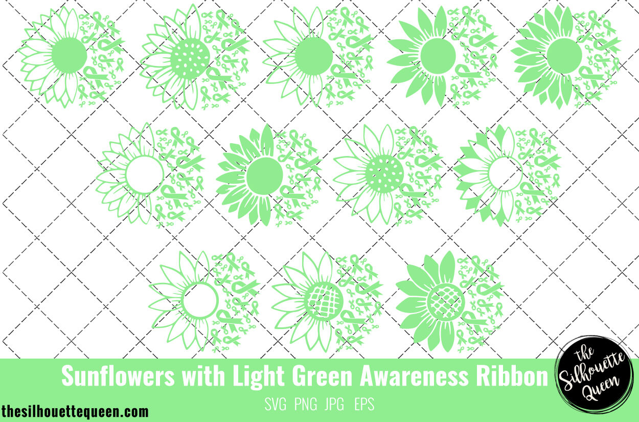 Sunflower Gallbladder/Bile duct cancer Light Green Ribbon SVG By