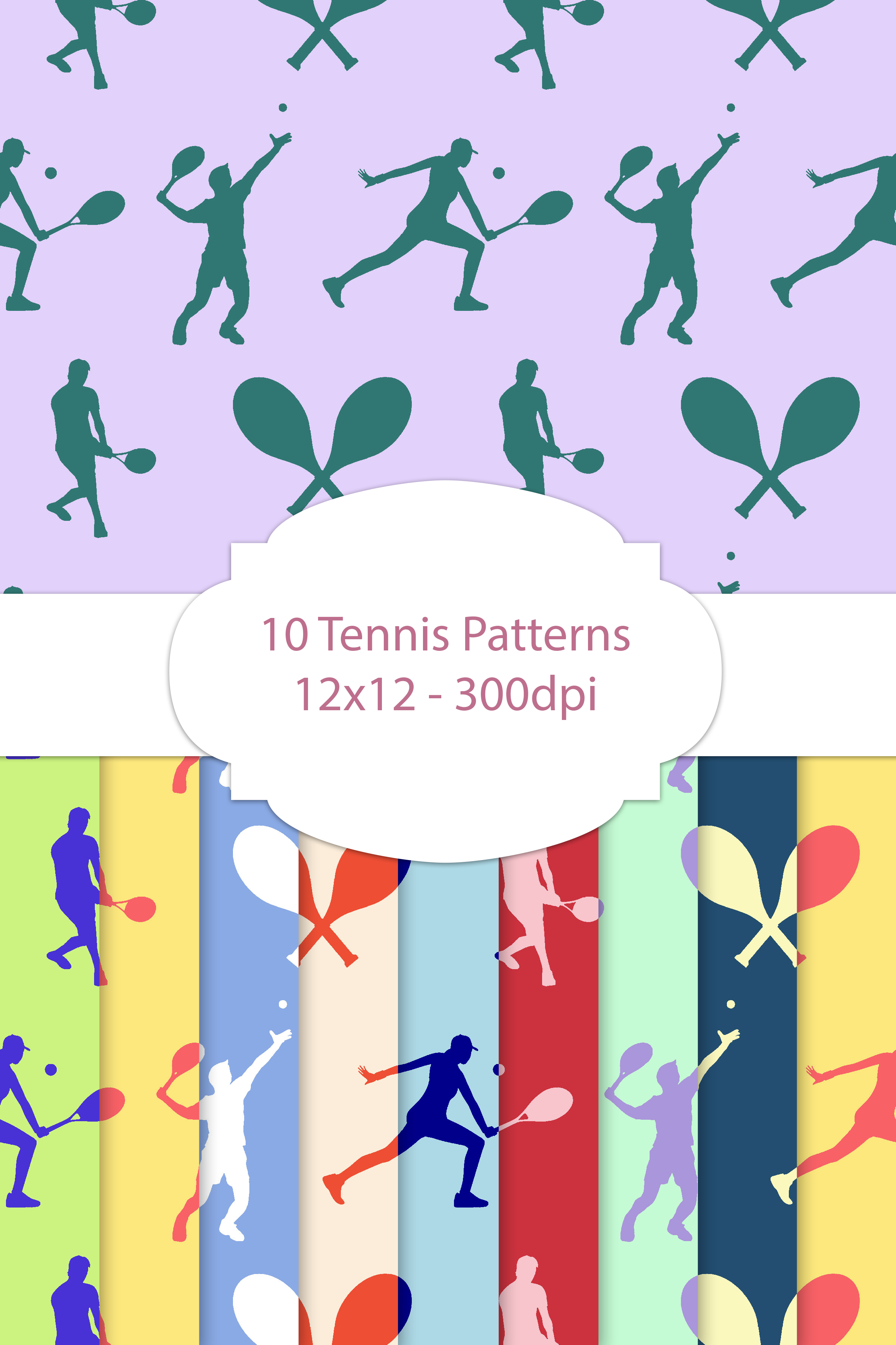 10 Tennis Patterns, Sports Digital Papers By Brilliant Digital Designs