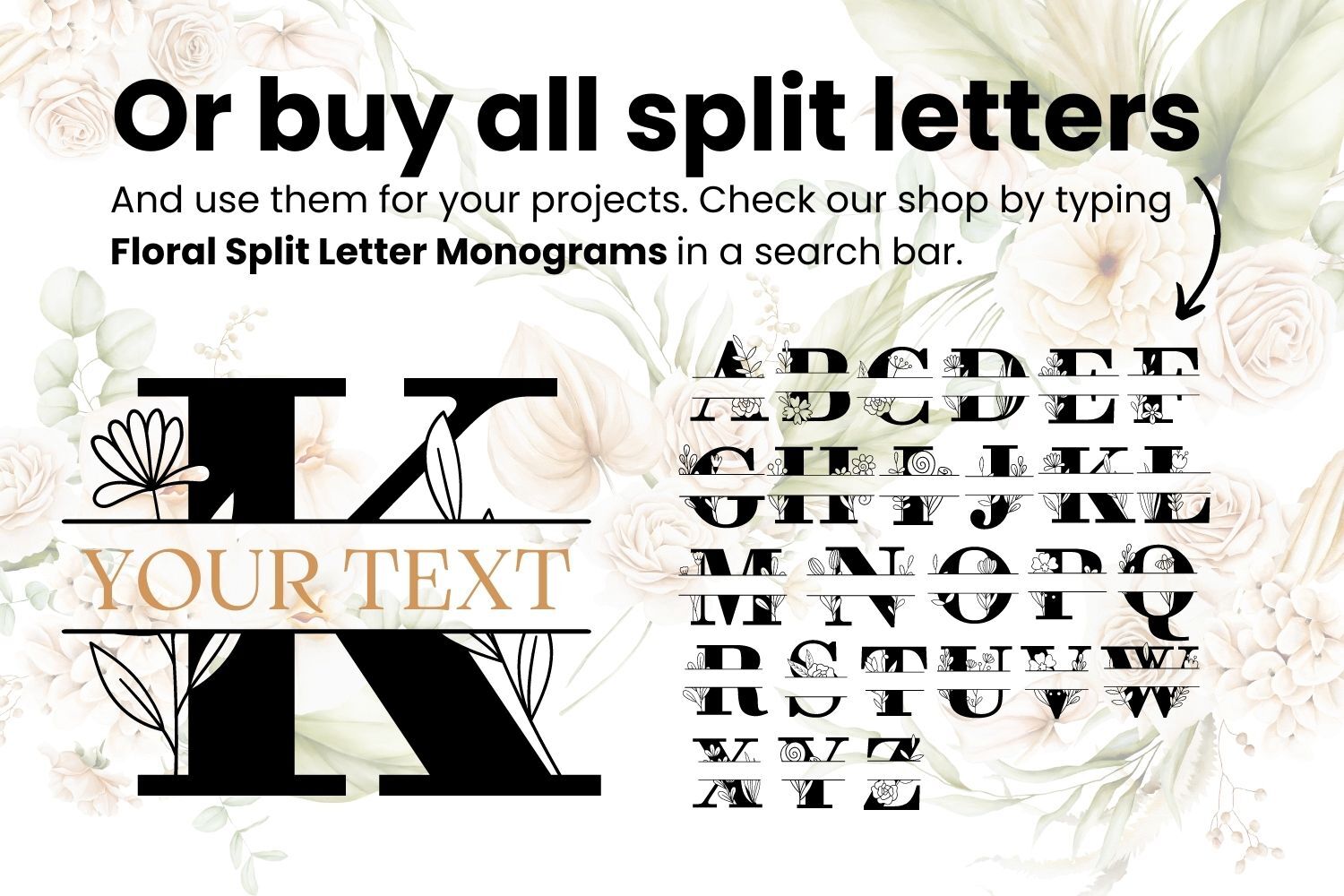 Letter K Floral Split Monogram SVG