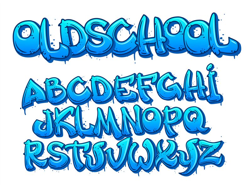 Old school graffiti font. Cartoon alphabet capital letters in street a By  WinWin_artlab