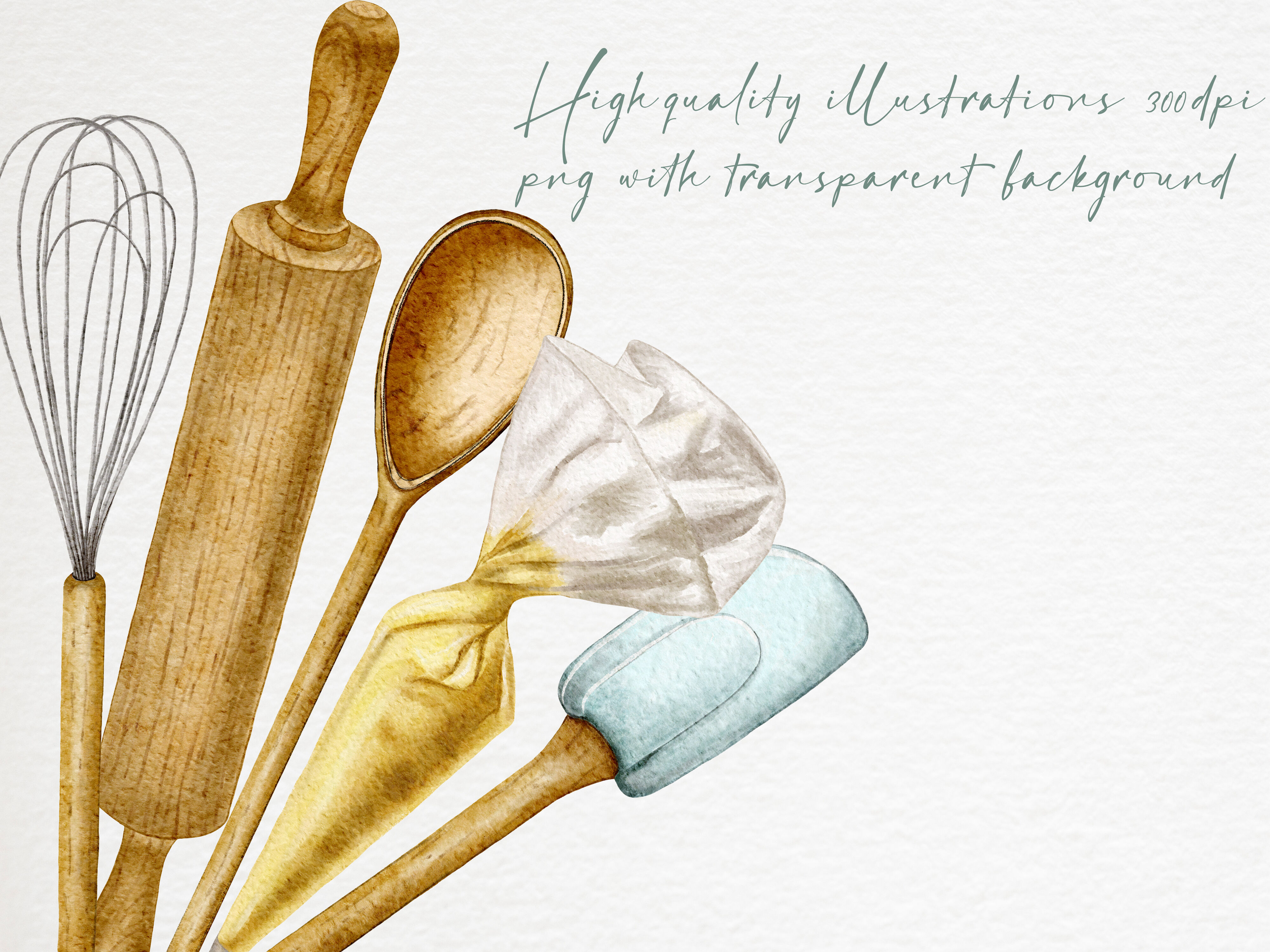 Watercolor Baking Supplies Clipart | Digital Press Creation
