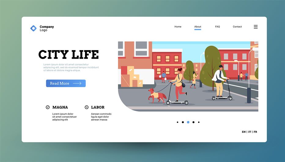 People on scooter landing. Homepage template with riding el By Tartila | TheHungryJPEG