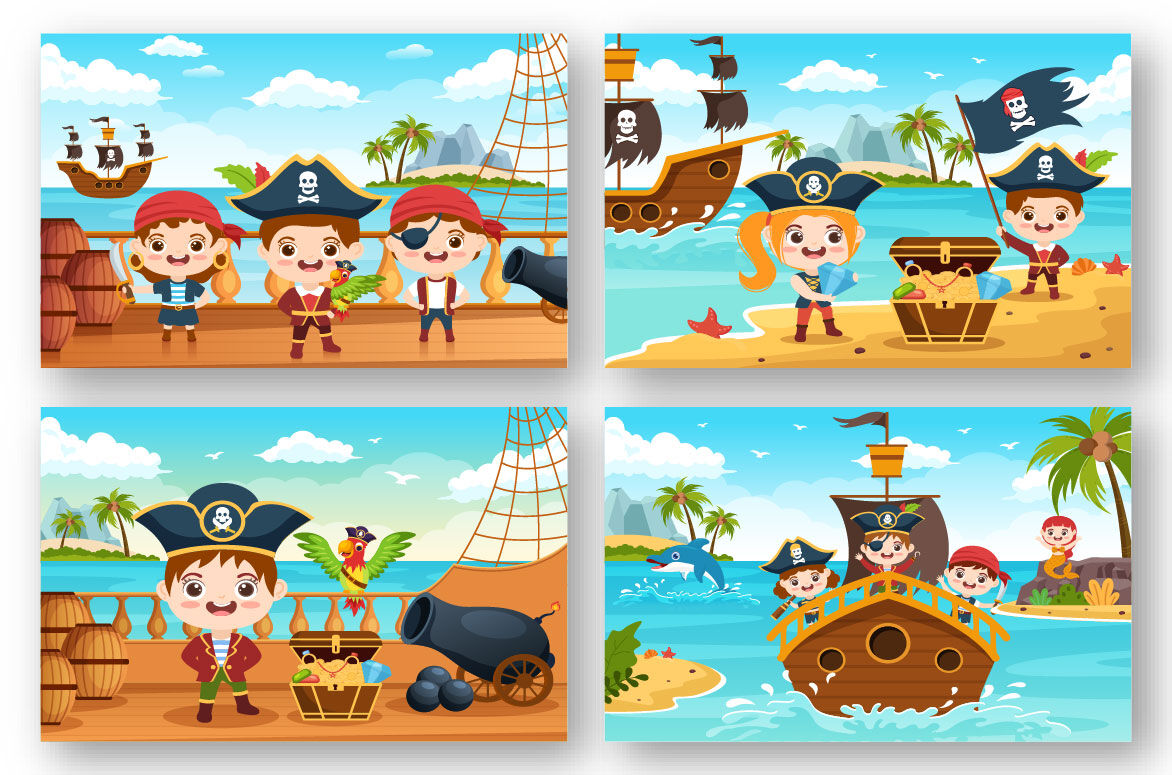 Pirate Clip Art, Pirates, Pirate Ship Treasure Island By ClipArtisan |  TheHungryJPEG