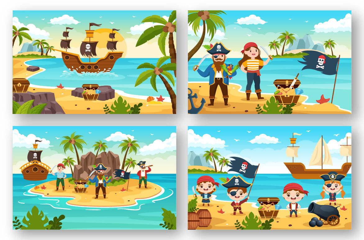 Pirate Clip Art, Pirates, Pirate Ship Treasure Island By ClipArtisan |  TheHungryJPEG