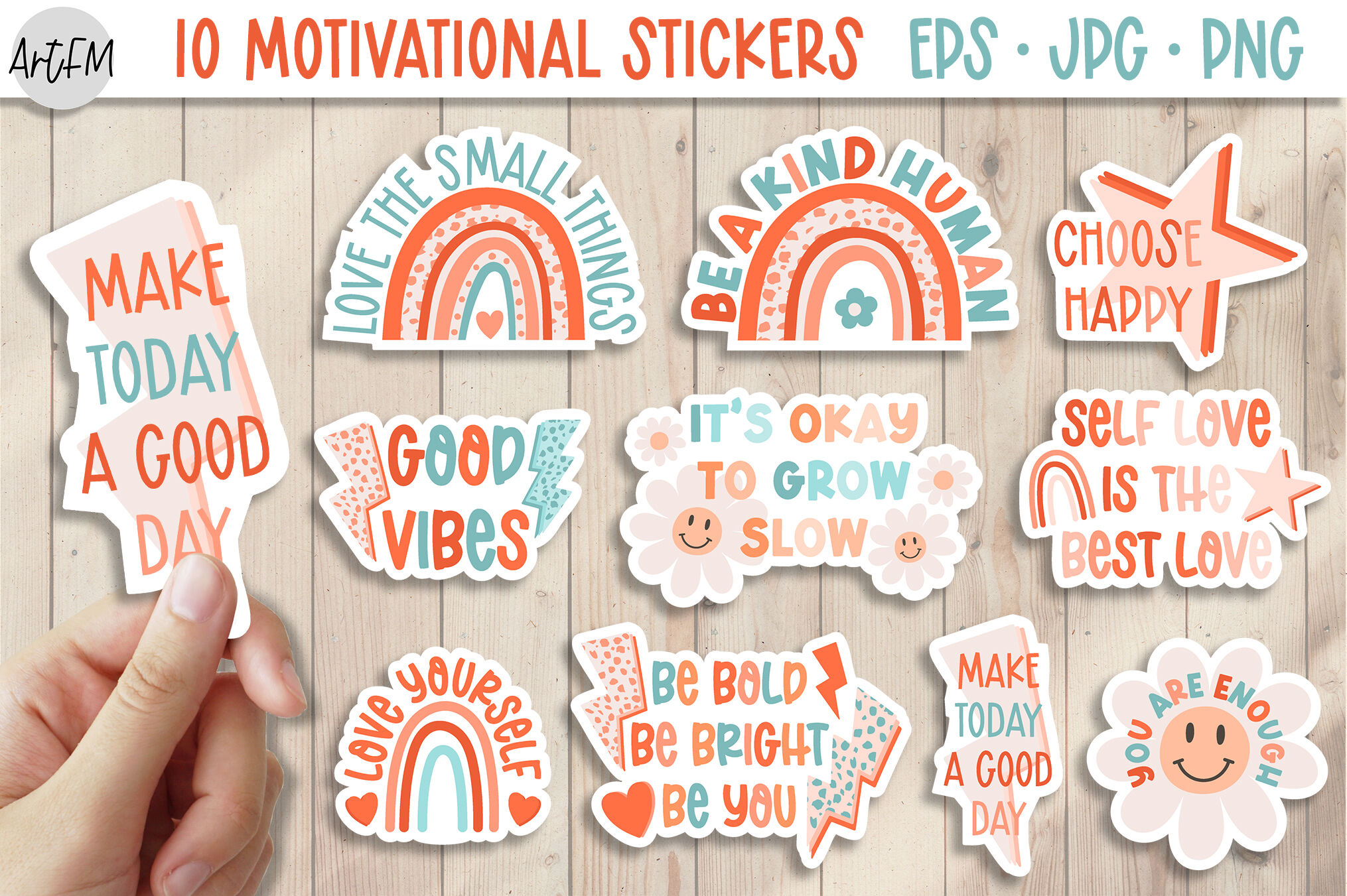 Motivational Stickers, Inspirational stickers, Hippie PNG By ArtFM