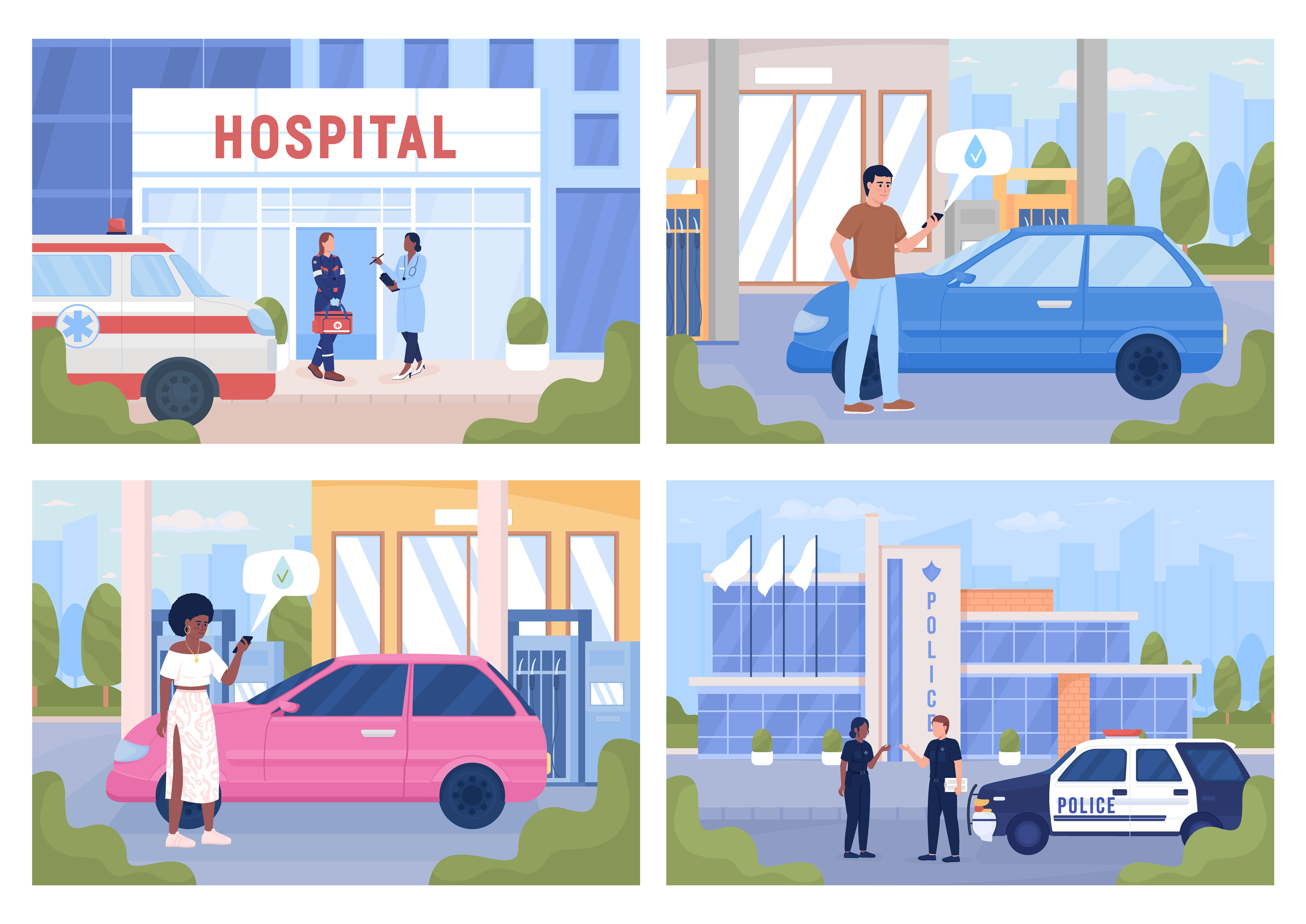 Urban services for citizens illustration set By ntlstudio