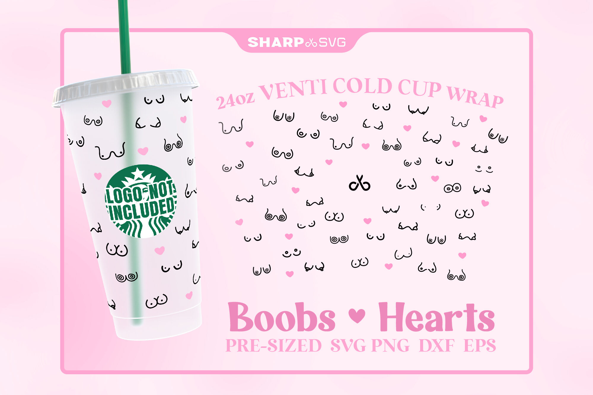 Personalised Clear Starbucks Cold Cup 24oz Heart Wrap