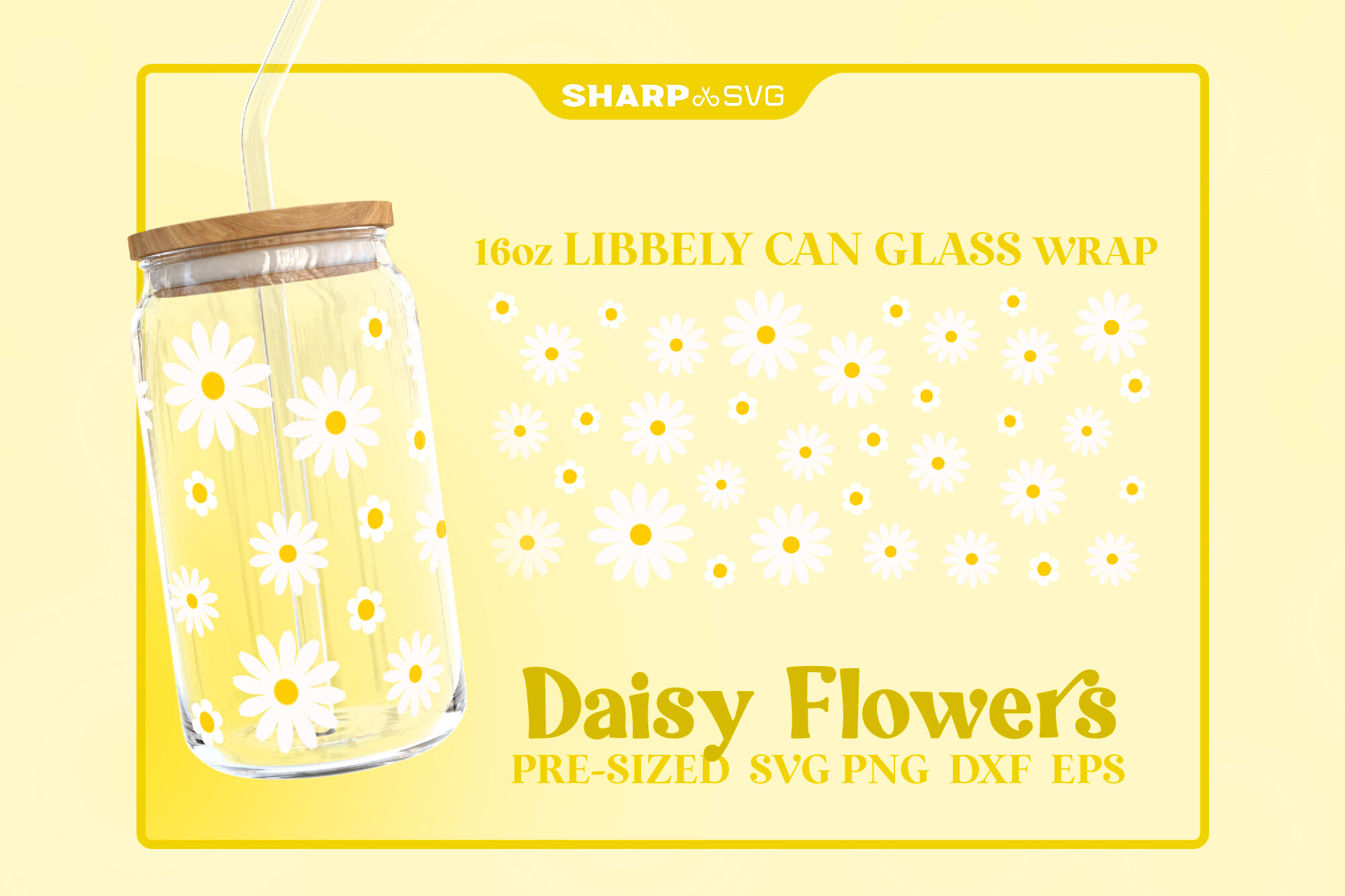 Daisy 16oz Libbey Glass with Lid and Straw