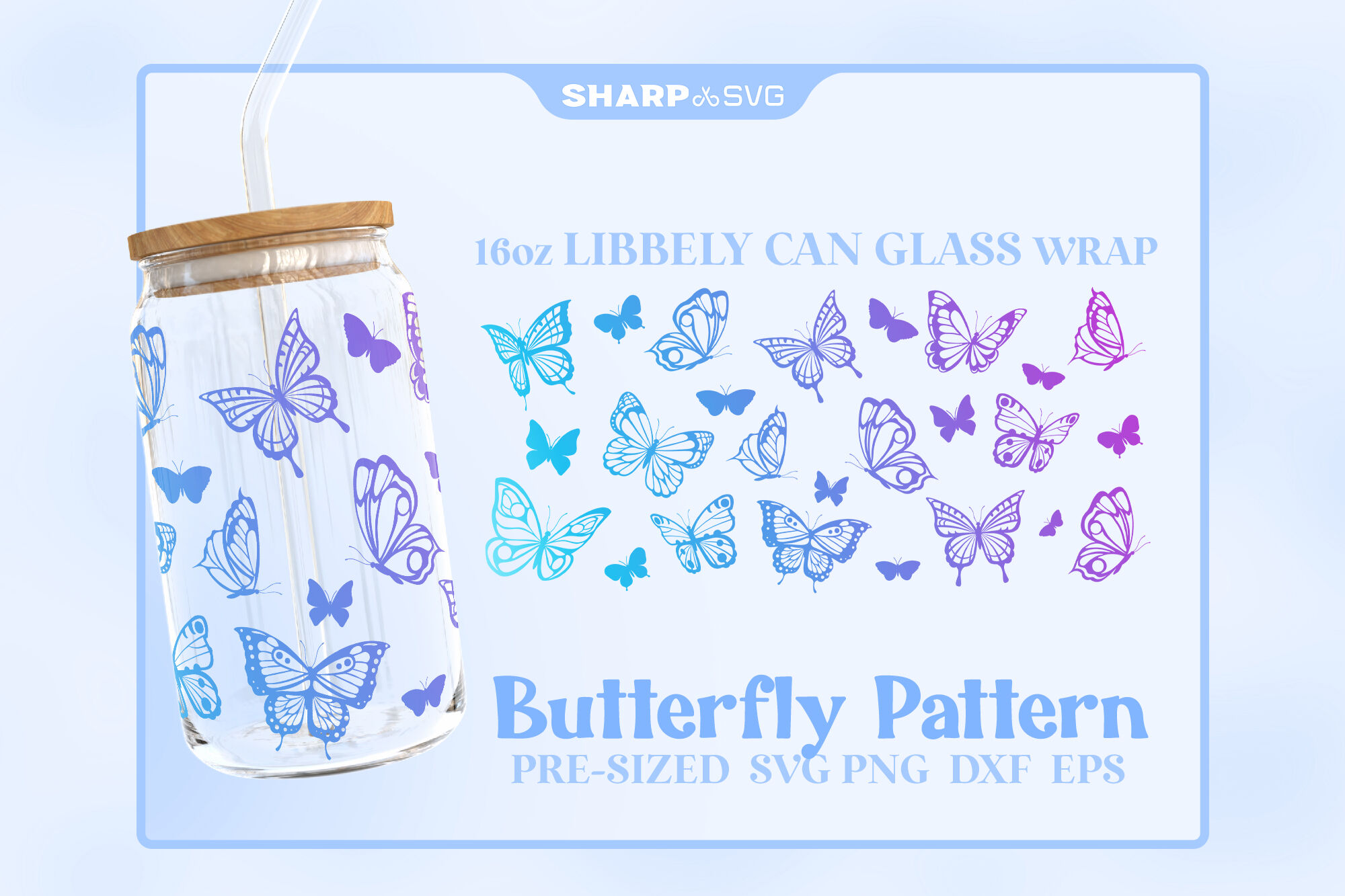 Butterfly 16oz Glass Can Wrap Sublimation Design