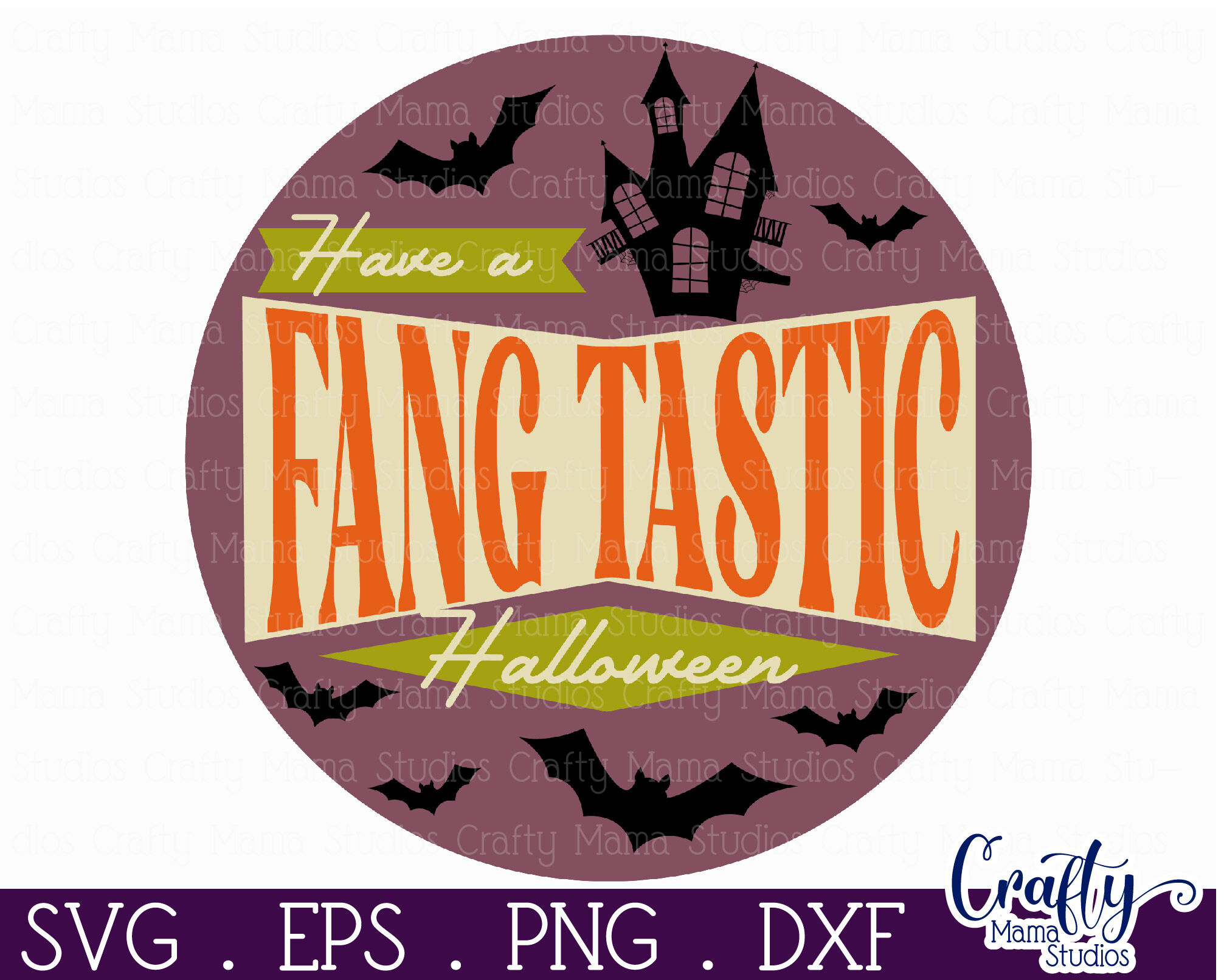 Round Retro Halloween Sign Svg Have A Fang Tastic Halloween By Crafty