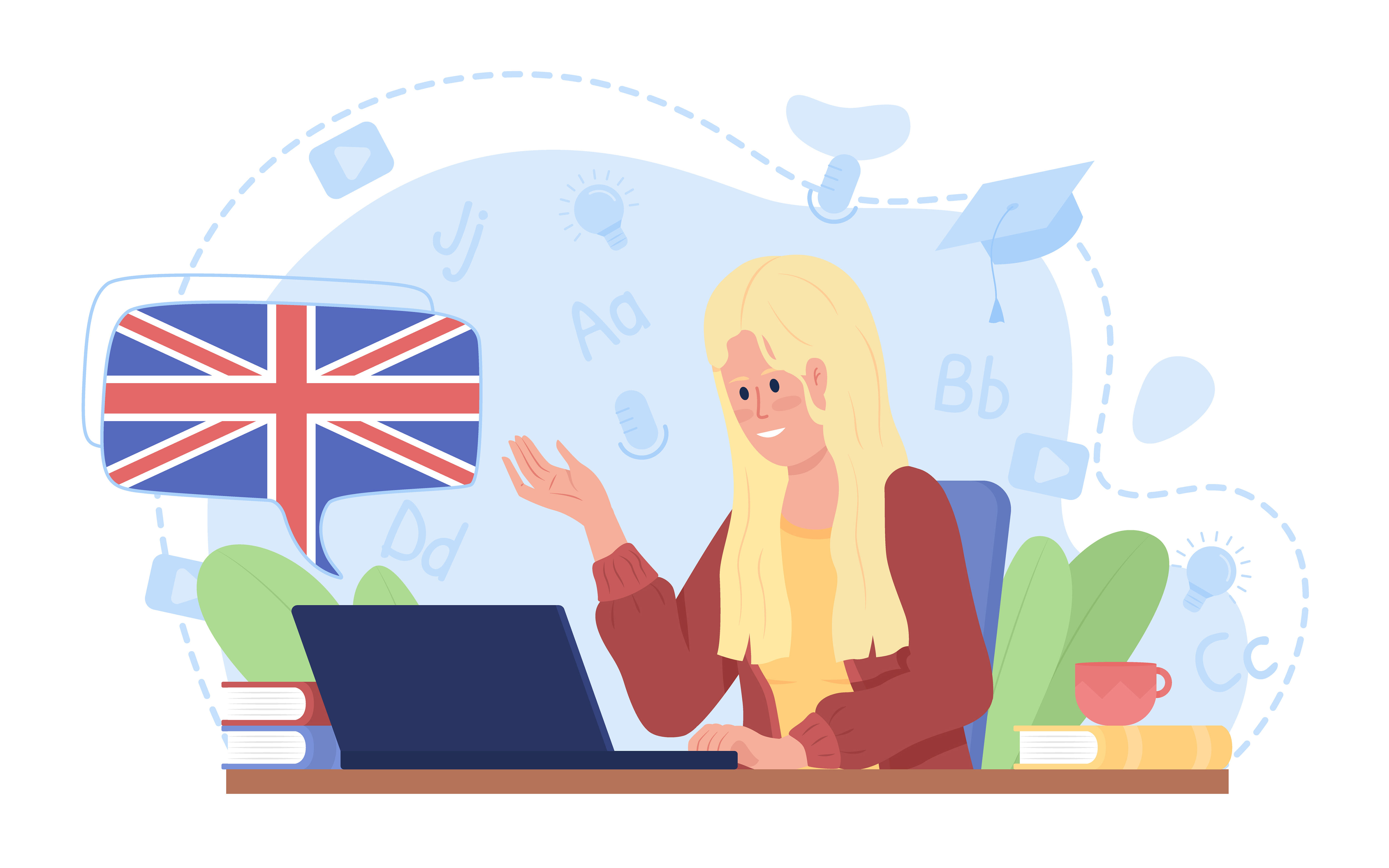 Speaking foreign language fluently illustration set By ntlstudio