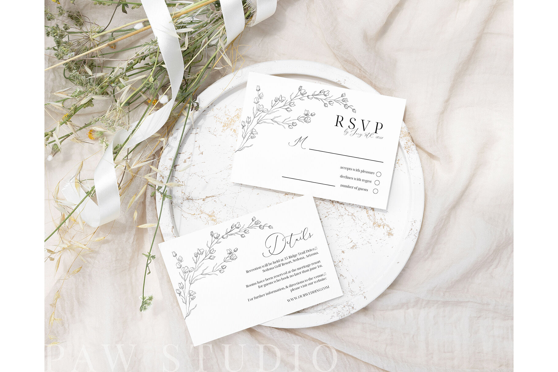 Minimalist Wedding Invitation, RSVP and Detail Cards Editable Templates -  Artful Life Designs