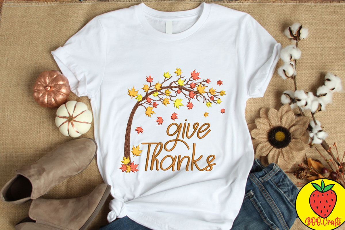 Autumn Give Thanks Embroidery Design By Boodesign | TheHungryJPEG