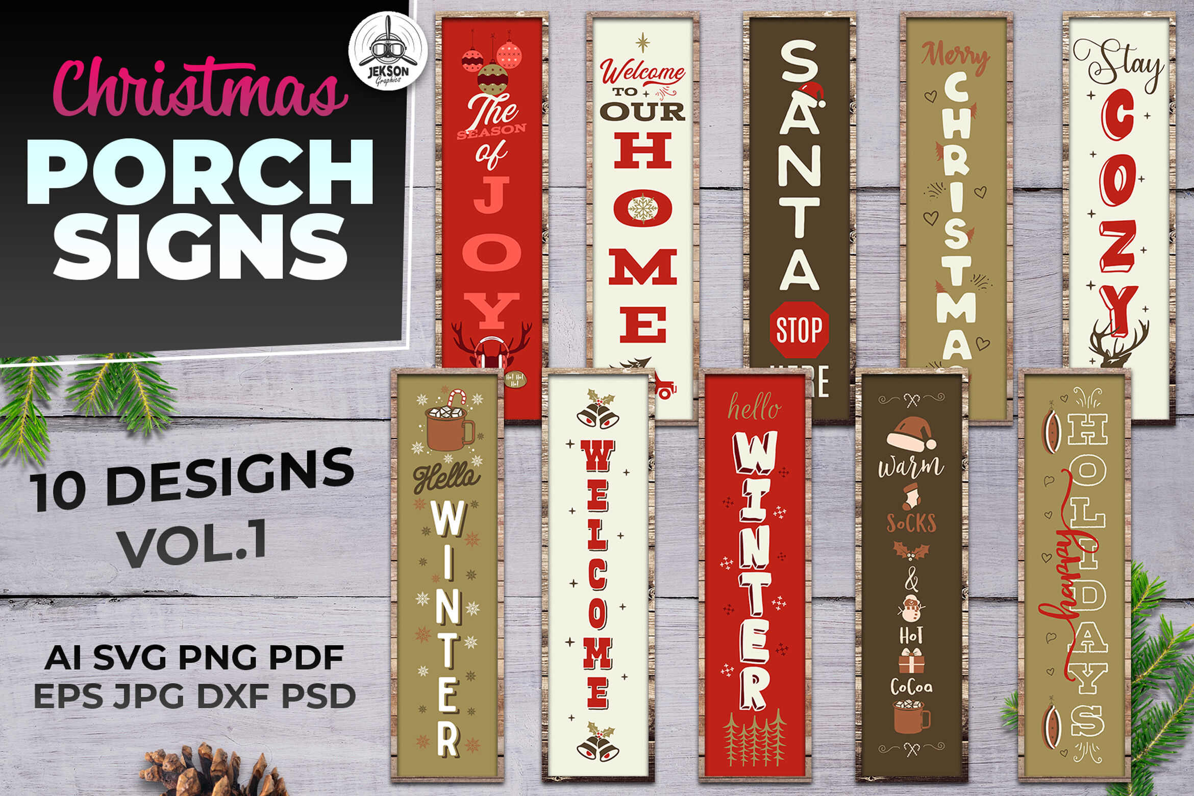 Christmas Porch Signs Bundle | Winter Vertical Signs By Jekson Graphics ...