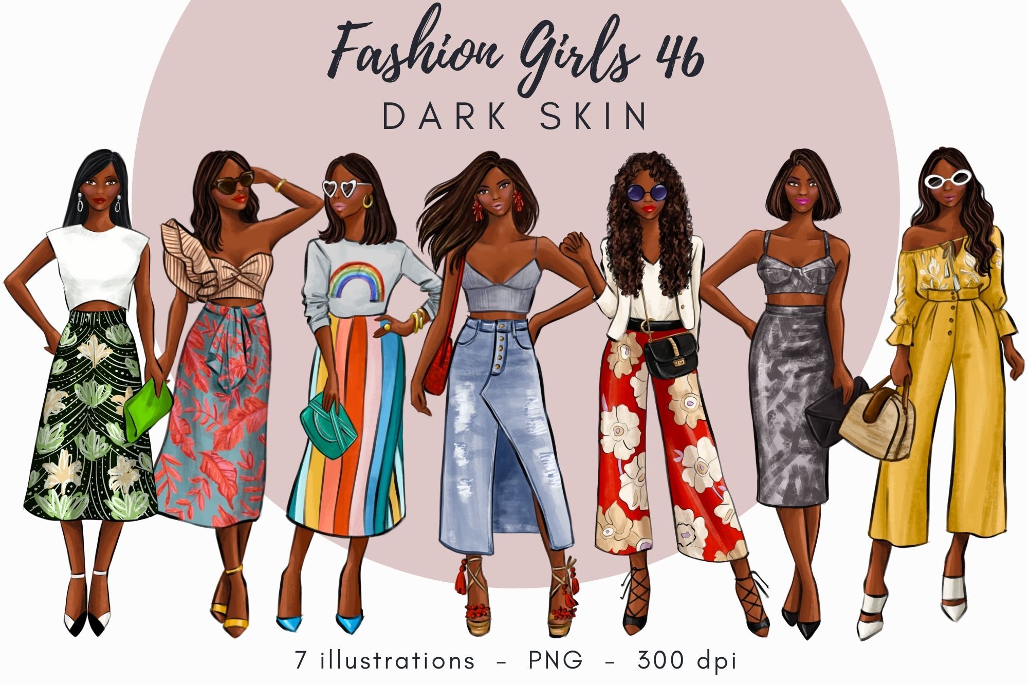 Fashion Girls #4, Brown Skin, Fashion Stickers