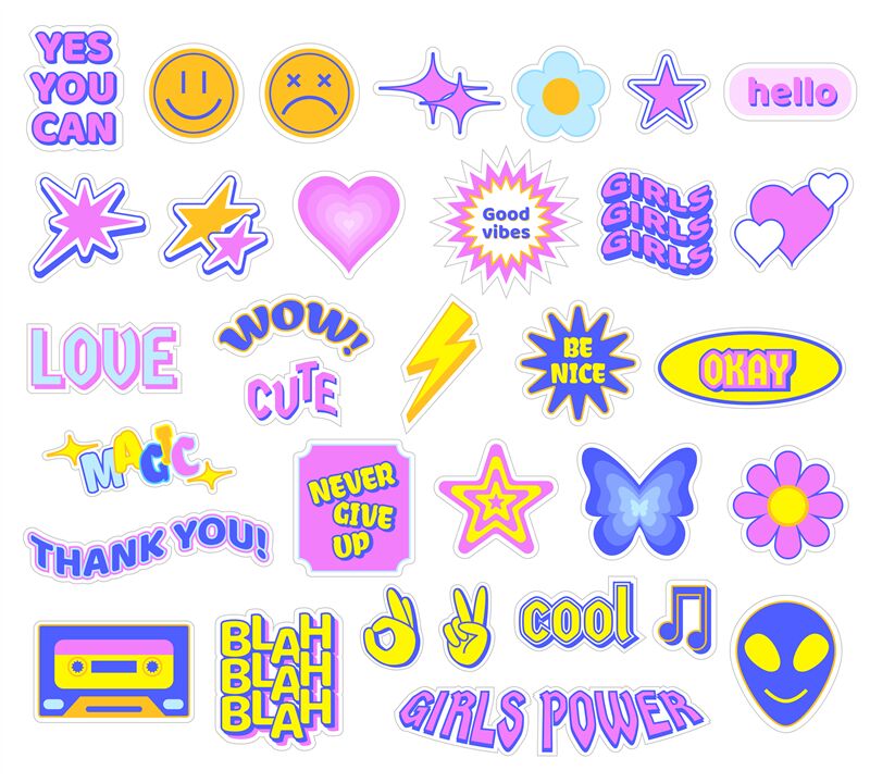 Trendy Y2K stickers. Cute girly patches, butterfly and glamour ...