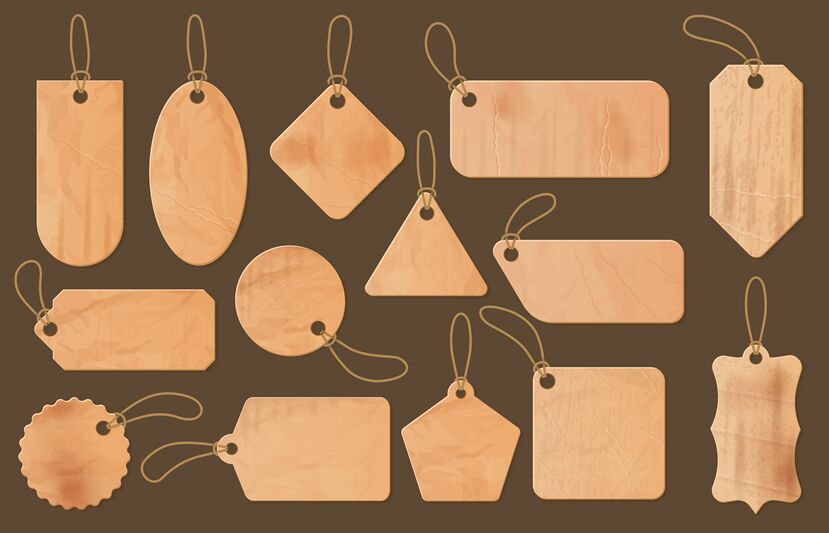 Old paper tags. Cardboard label, scrapbooking elements and vintage