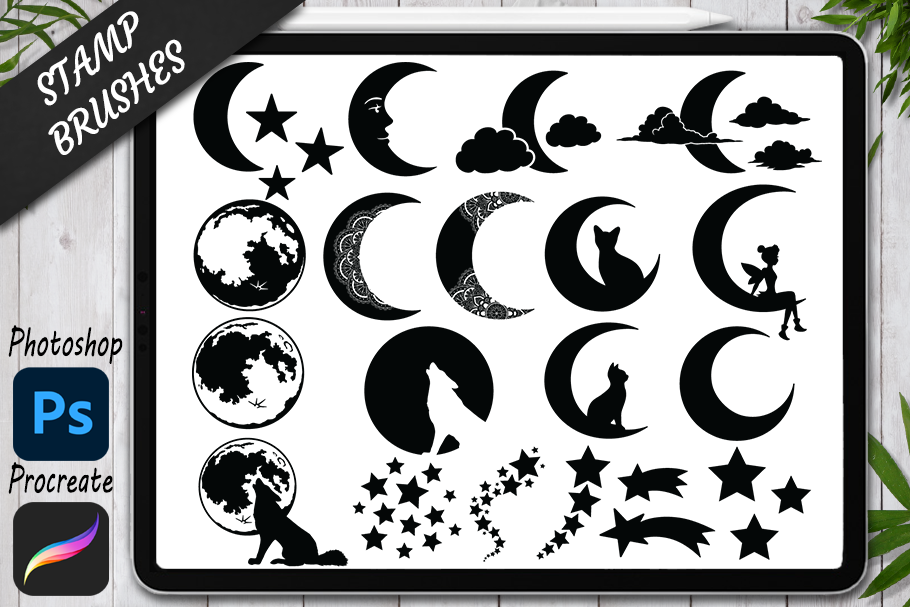 free procreate moon stamps