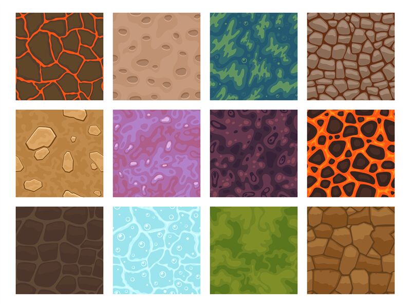Game texture tiles. 2D cartoon level ground block of various materials By  Tartila | TheHungryJPEG