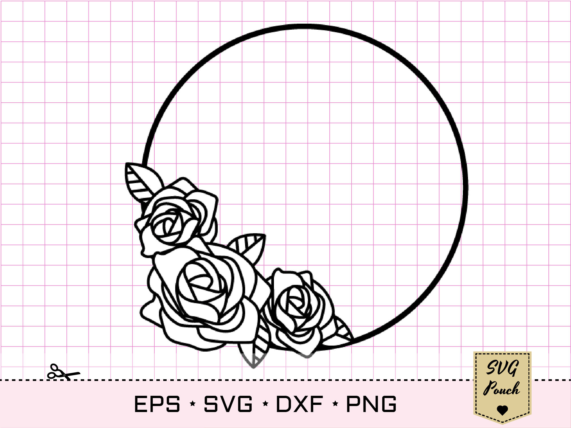 Rose flower wreath svg, Rose circle border svg By SVGPouch