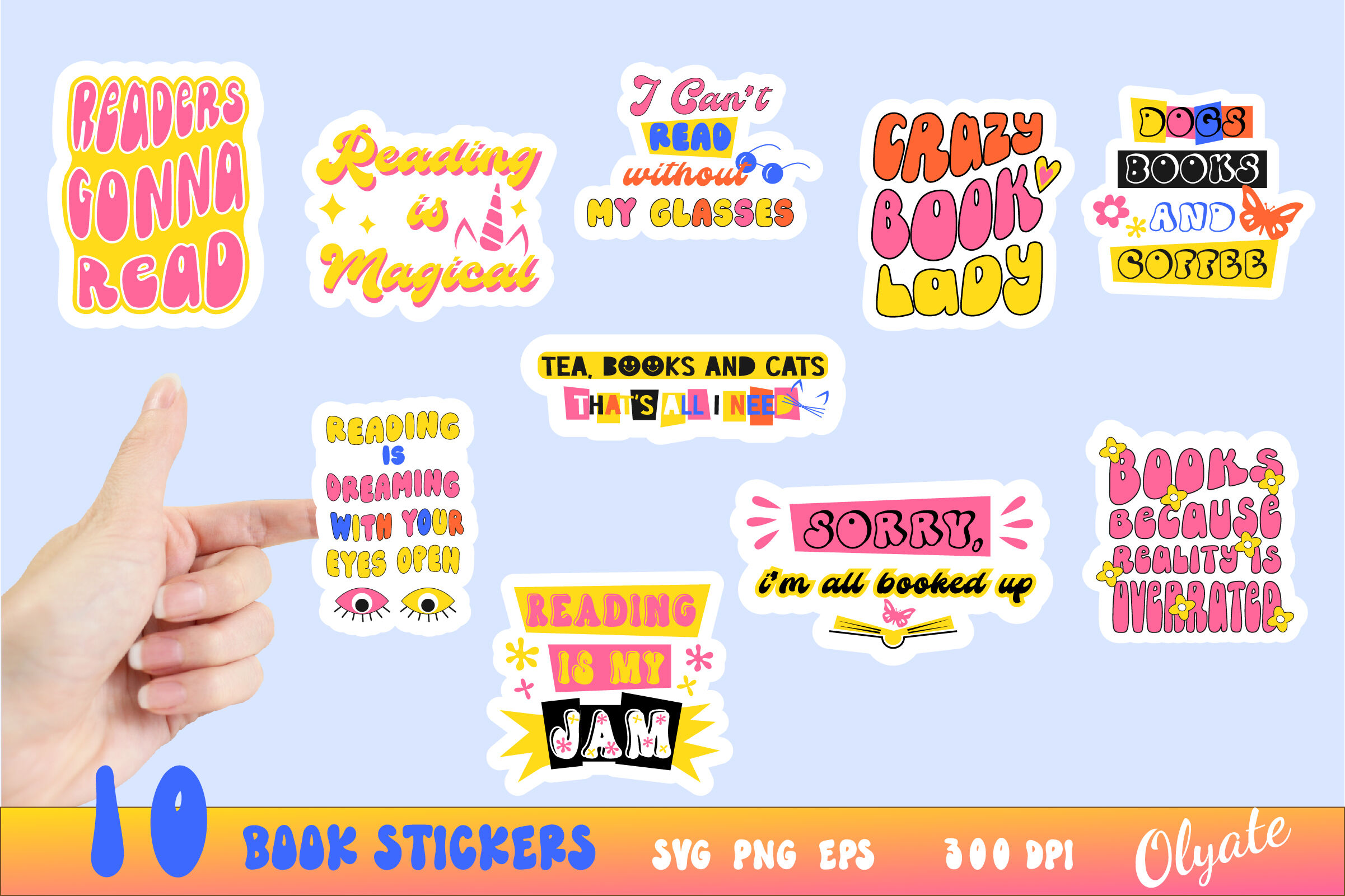 Book Stickers Bundle. Hippie Stickers Pack By Olyate