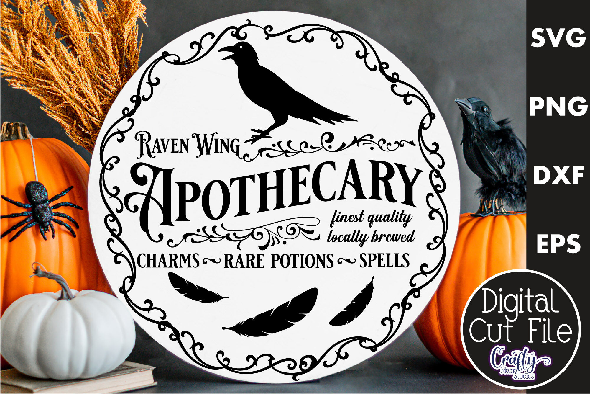 Farmhouse Halloween Svg Round Sign, Raven Wing Apothecary By Crafty