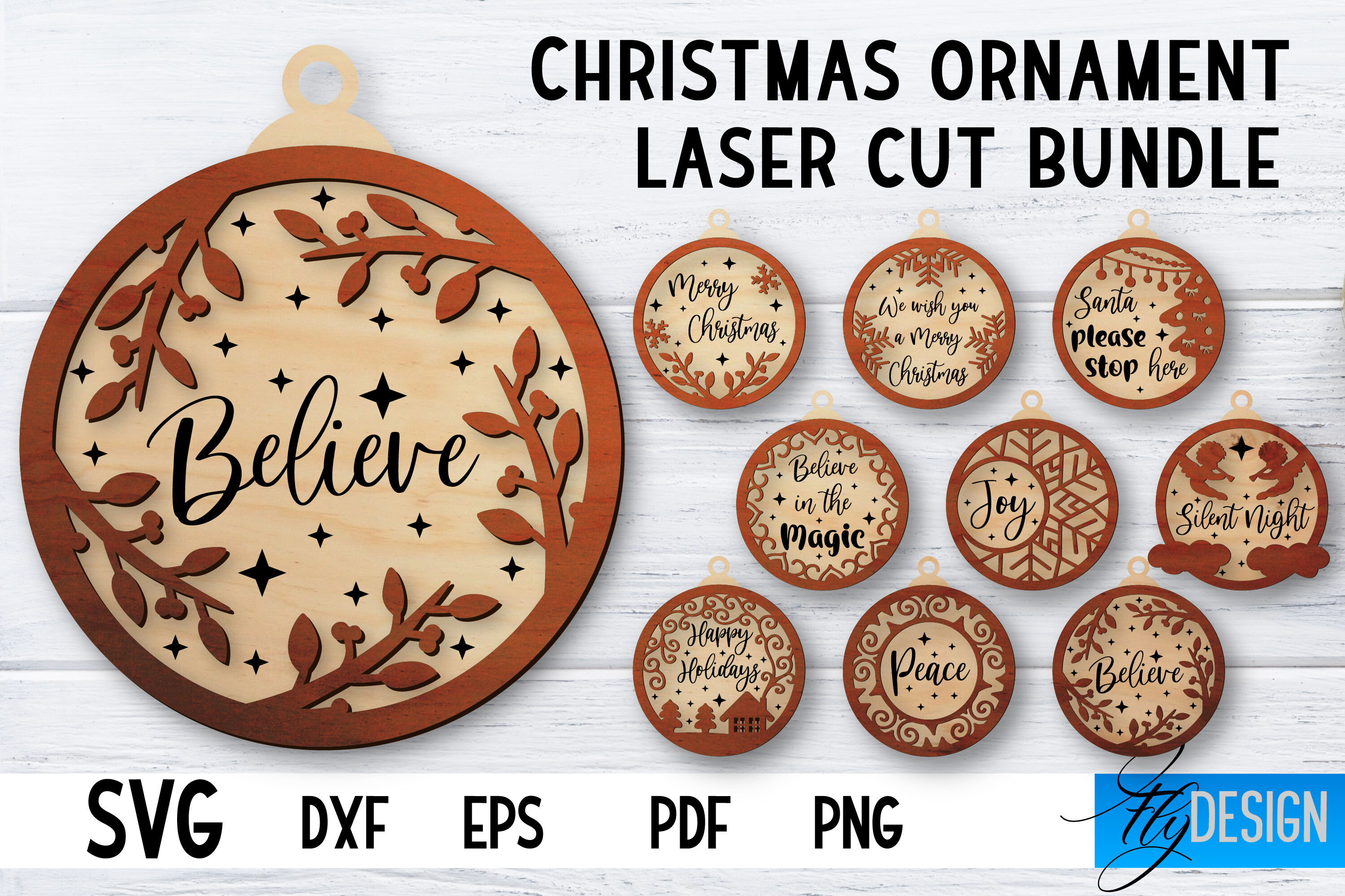 Christmas Ornament Laser Cut Bundle | Laser Cut SVG By Fly Design ...